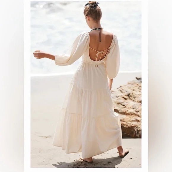L*Space Bahia Open Back Peasant Maxi Dress Cream Size S - NWT - Picture 3 of 11